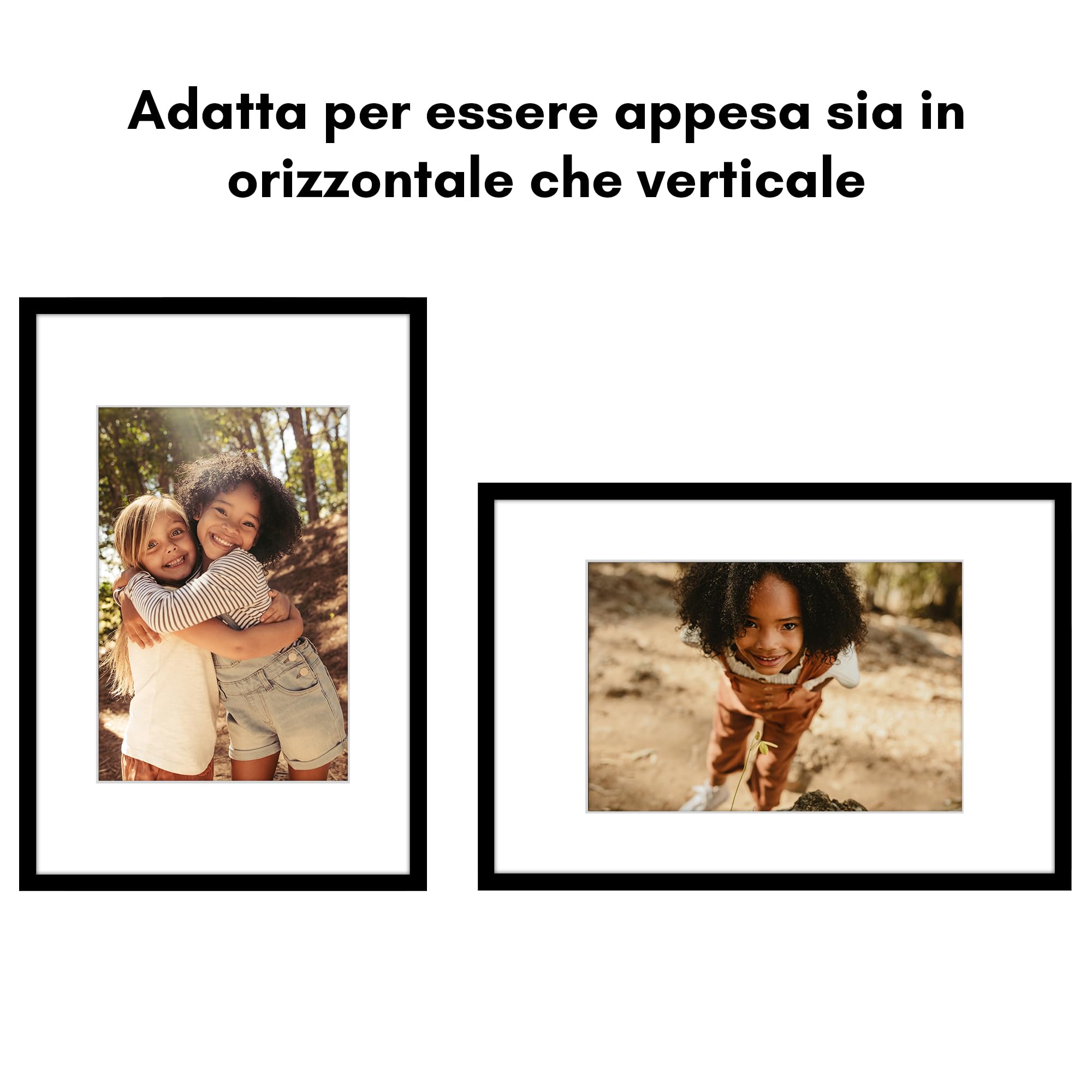 Americanflat Cornice 30x45 cm Nera - Cornice Foto 20x30 cm con Passepartout o 45x30 cm Senza Passepartout - Portafoto con Bordo Sottile in PVC e Pannello Protettivo in Plastica