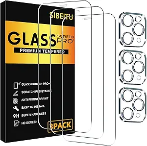 SIBEITU 3 Pack Screen Protector for iPhone 11 Pro Max with 3 Pack Tempered Glass Camera Lens Protector, 6.5 Inch HD Clear 9H Hardness Tempered Glass Film, Scratch Resistent, Easy Installation