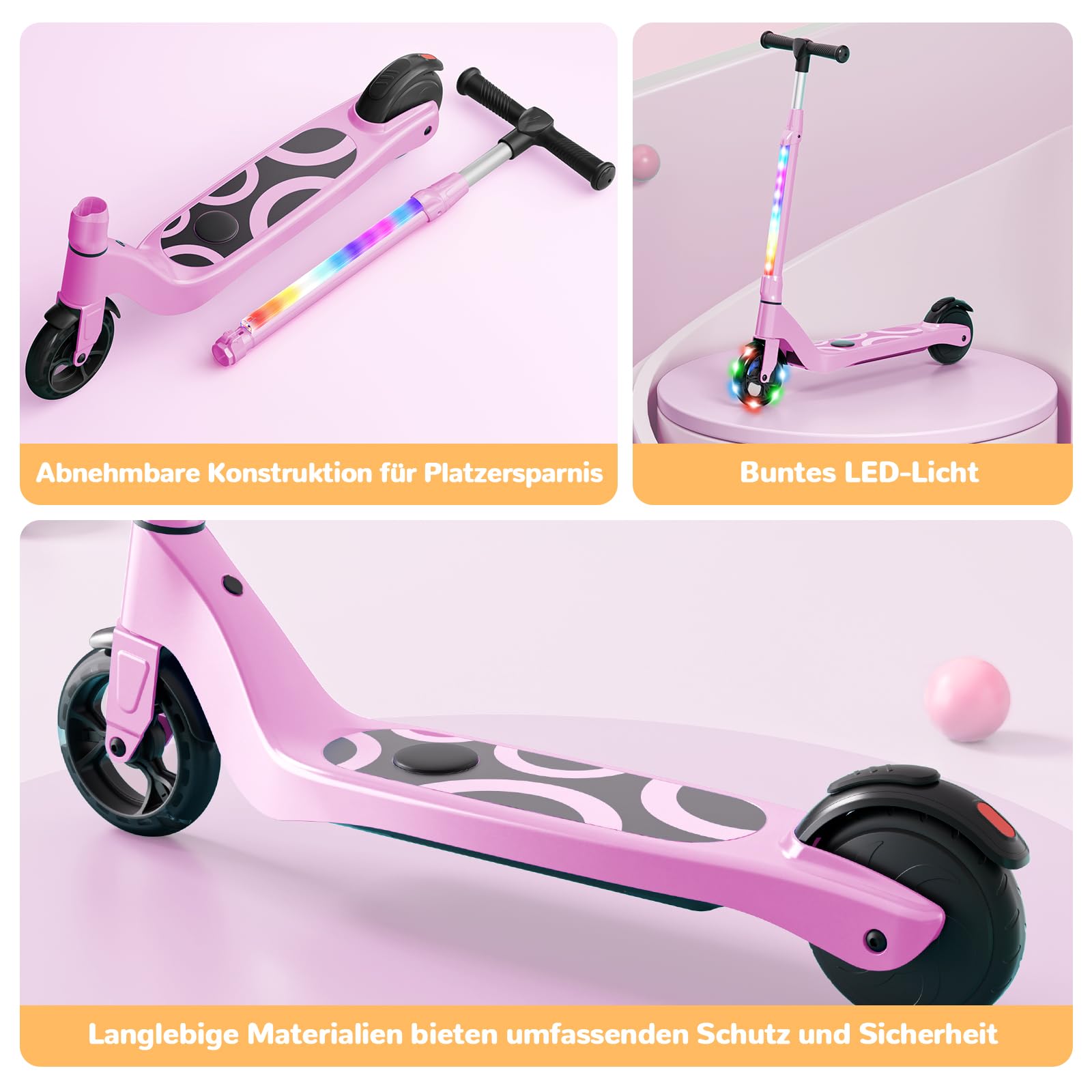 SISIGAD E Scooter Kinder für 6-10 Jahre, E Roller Kinder 5.3 Zoll Kinderroller mit Blinkende LED-Leuchten & 3 Einstellbare Höhe, Elektroroller Kinder 45W Motor Max 10km/h, Maximale Belastung 70kg