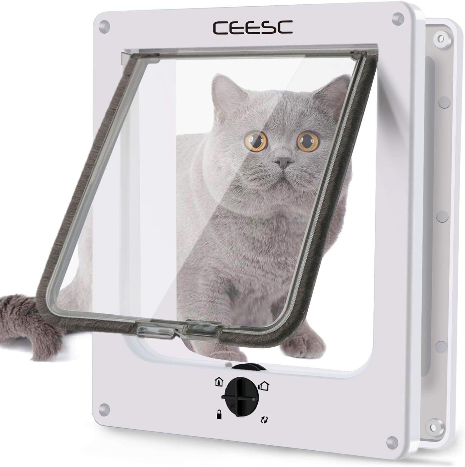 CEESC Extra Large Cat Door (Outer Size 11.6" x 9.8"), Rotary 4 Way Locking Cat Door for Interior Exterior Doors, Weatherproof Pet Door for Cat & Doggie with Circumference < 24.8",Upgraded Version