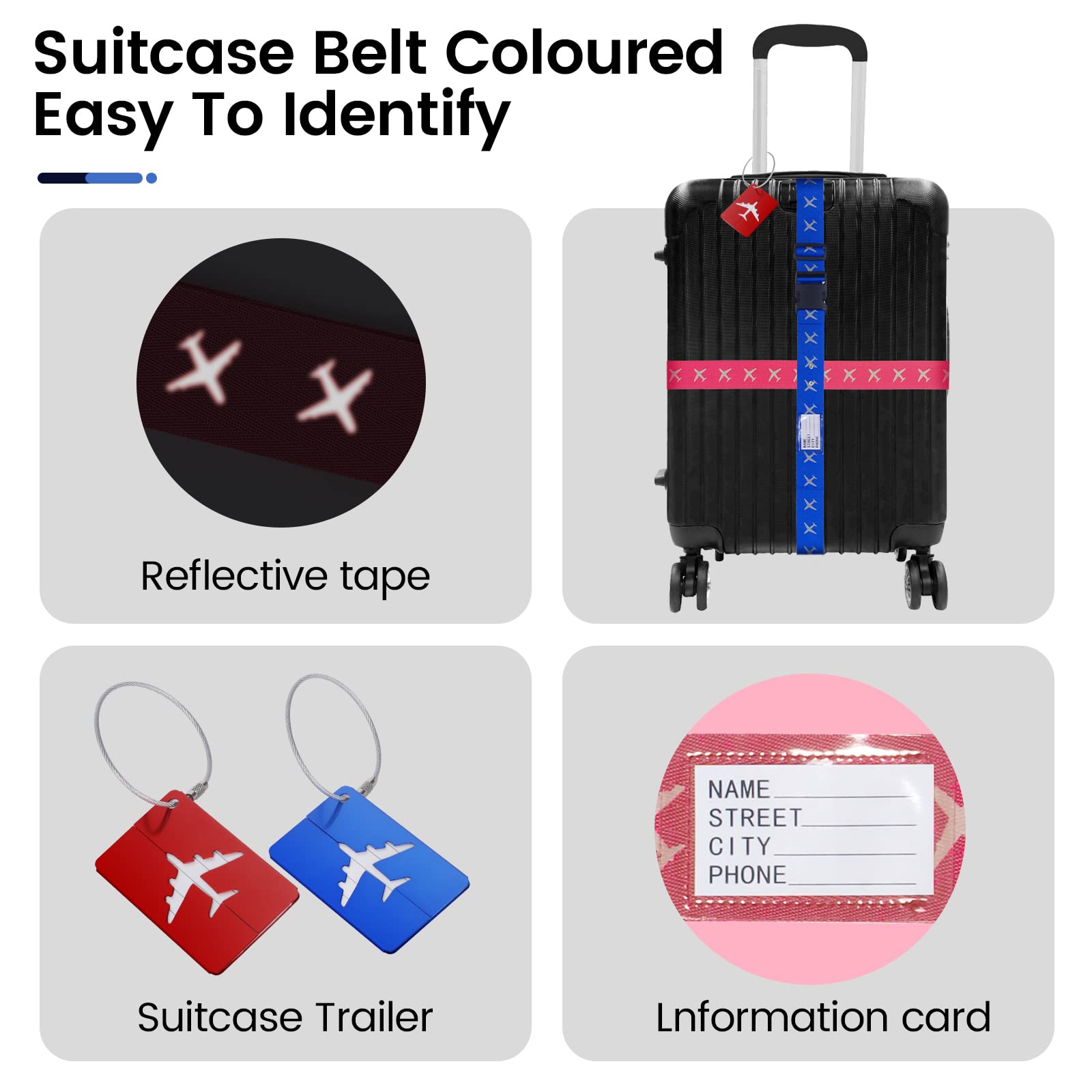Lot De 4 Sangles De Valise Avec Cadenas à Code – Couleurs Fluo Vert Et Rose – Ajustables Et Résistantes – Pour Identifier Et Sécuriser Vos Bagages En Voyage