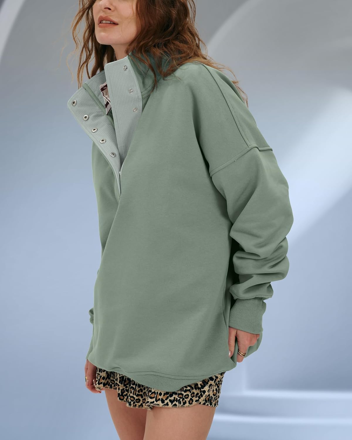 Women's Oversized Sweatshirts Button Up Henley Neck Pullover Tops Loose Fit Fashion Outfits Clothes - Image 4