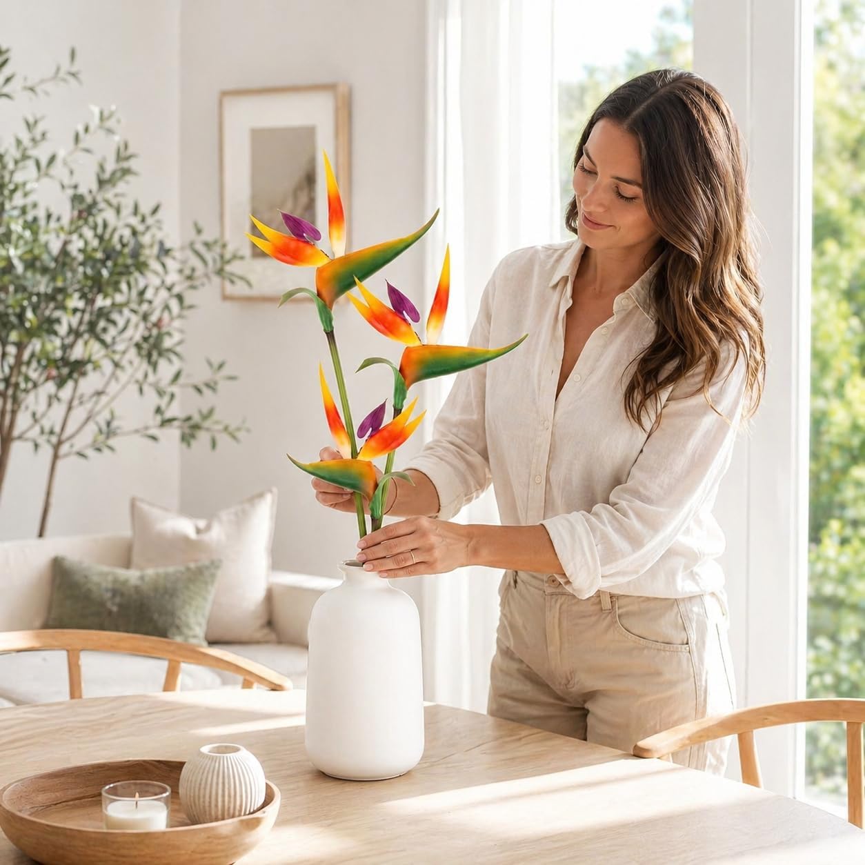 RAINFLOW Bird of Paradise Artificial Plant - 2PCS 24" UV Resistant Artificial Outdoor Plants Birds of Paradise Plant Artificial Giant Flowers for Decoration Hawaiian Party Hawaiian Flowers(Yellow)