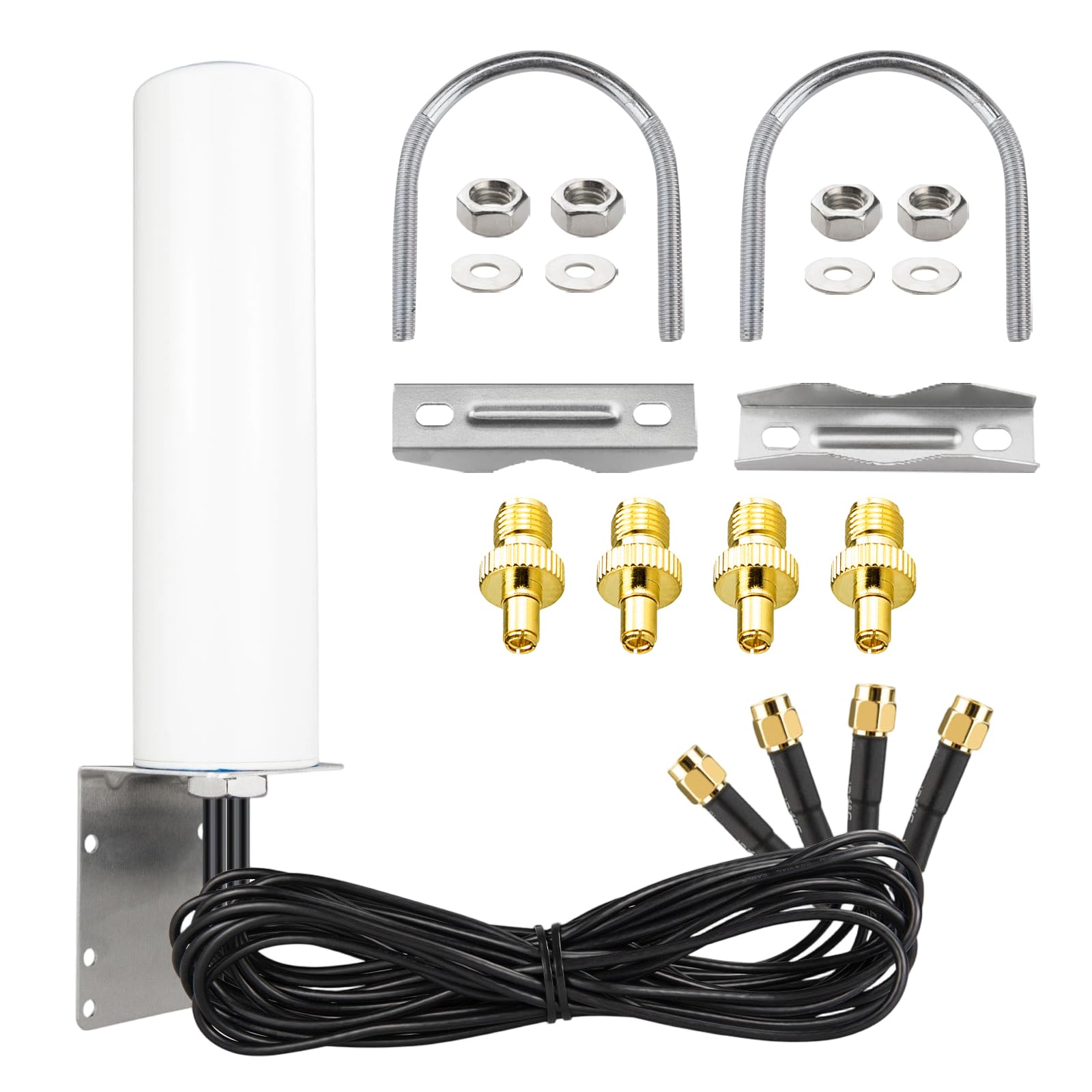 Antena 4x4 MIMO 4G LTE 5G Omnidireccional 600-6000 MHz 6dBi con Conector SMA y Adaptador TS9, Cable RG58 de 3m, Impermeable IP67 para Router Módem Gateway Hotspot T-Mobile Verizon AT&T