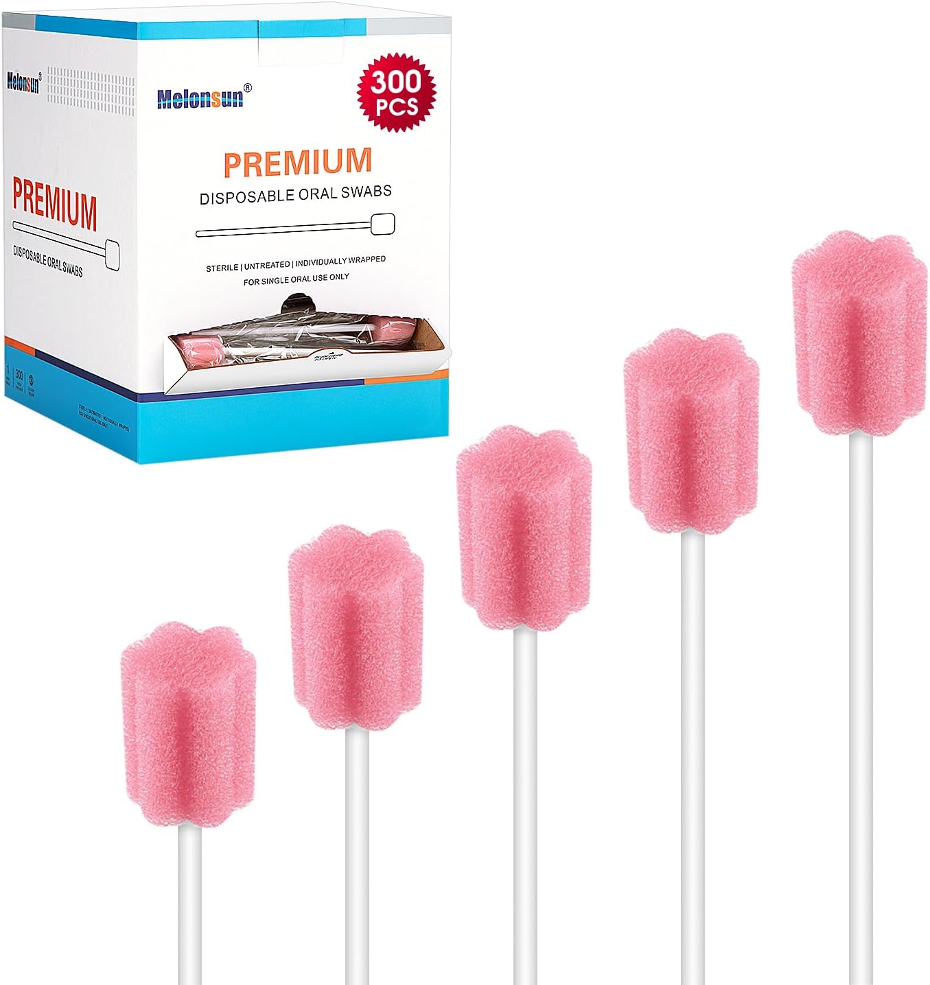 300 Pcs Disposable Oral Swabs – Long Handle Sponge Swabsticks for Mouth Cleaning, Unflavored & Individually Wrapped, Soft Foam Mouth Swabs for Daily Oral Hygiene & Personal Care (Pink 300)