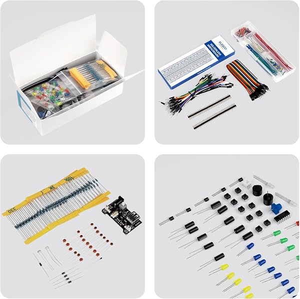 ELEGOO Kit Mejorado de Componentes Electrónicos con Módulo de Alimentación, Placa de Prototipos (Protoboard) de 830 Pines, Cables Puente, Potenciómetro, STM32, Raspberry Pi, para Arduino IDE - 4