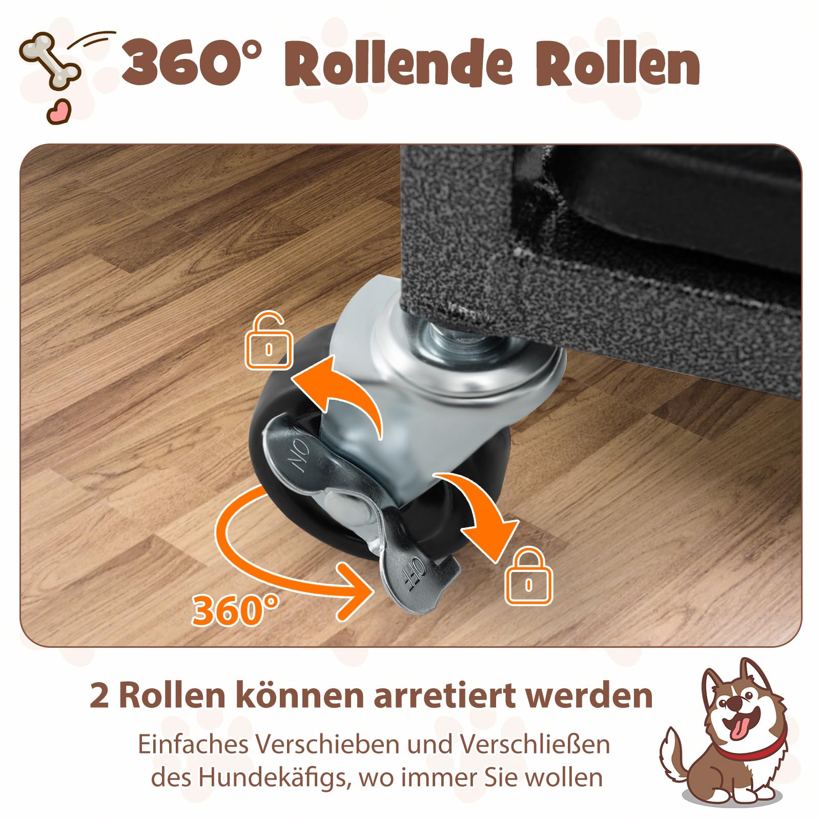 COSTWAY Hundekäfig faltbar mit 2 Türen, Transportkäfig mit Rollen & ausziehbarem Tablett, Transportbox Haustierkäfig Metall, Hundebox für große & mittelgroße Hunde, schwarz (96 x 65 x 77 cm)