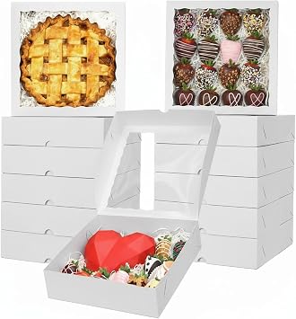 40pcs 10x10x2.5 Inches White Window Bakery Boxes Pie Boxes - Pie, Cookies & Christmas Treats chocolate covered strawberries Heart hot chocolate bomb