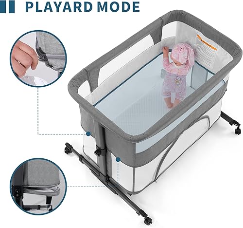 Miniatura 3 de Ihoming Cuna para bebé, cuna 3 en 1, cuna para bebé, cuna con red transpirable, cama portátil ajustable para bebébebé, gris