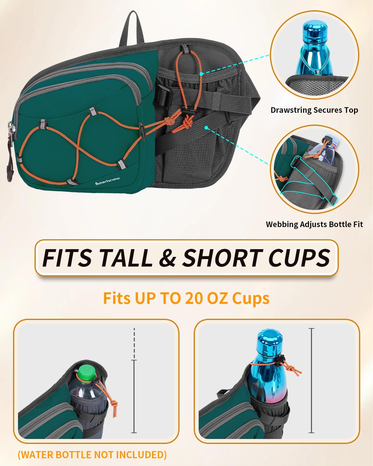 Sportsnew Bum Bag Fanny Pack with Water Bottle Holder, 2L Light Waist Bag, Water-Resistant for Hiking Running Cycling Dog Walking Travel - 3