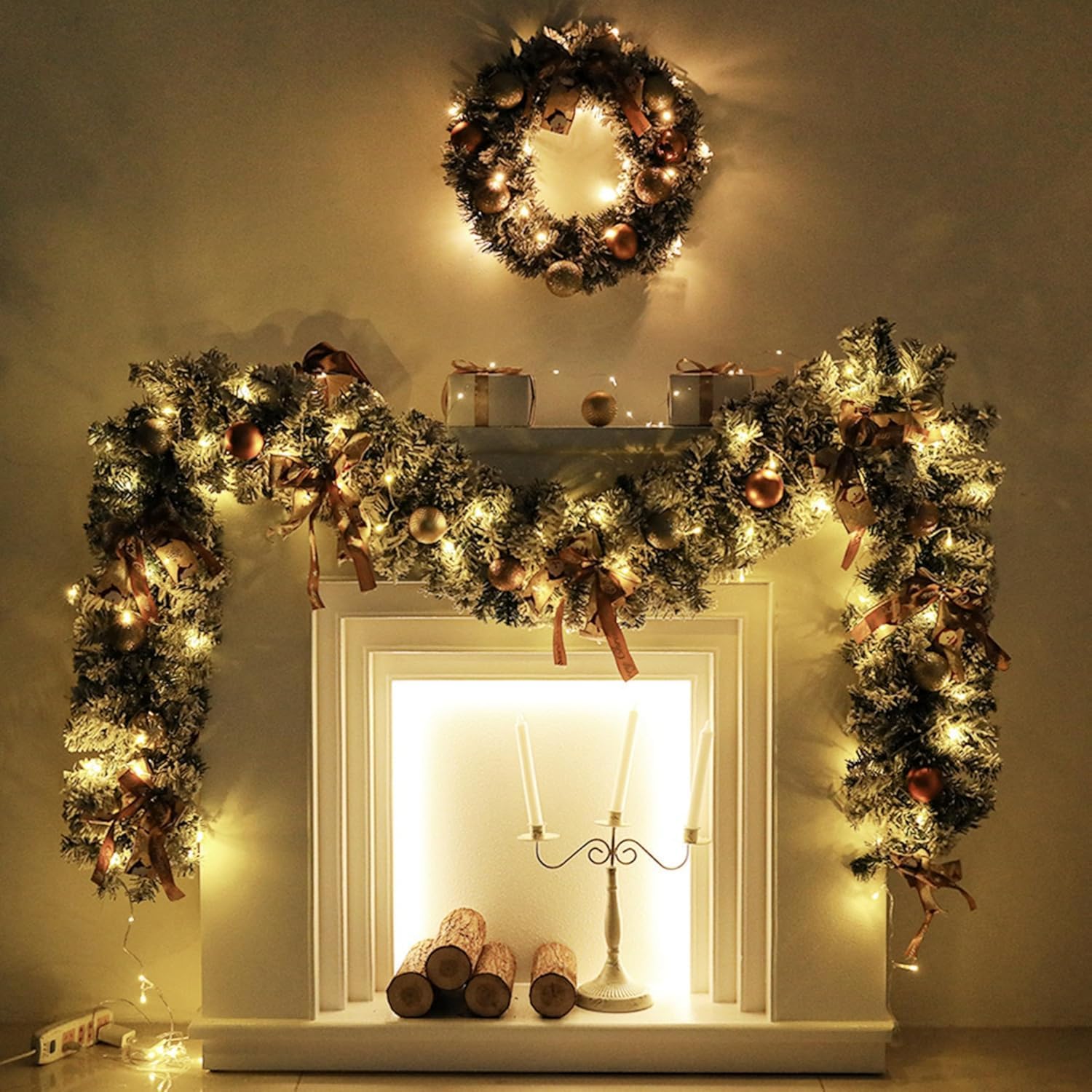 13 Inch Artificial Christmas Wreath for Front Door with Christmas Balls and Santa Bowknot, Suitable for Home Window, Wall, Cabinet, Office, or Party Decoration