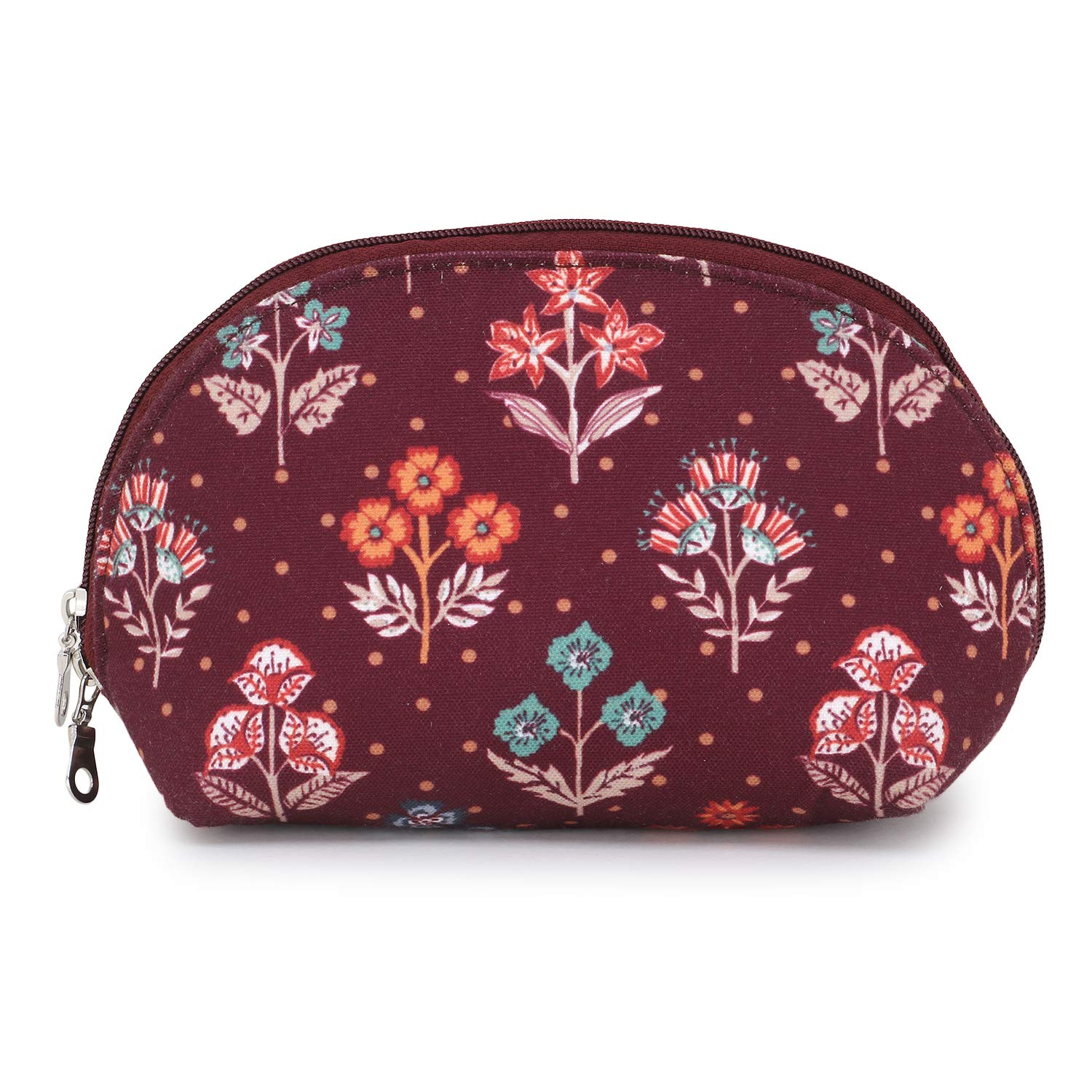 Wine & Multi-Color Floral Digital Printed Poly Canvas Smart Casual Pouch-image-25