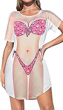 elescat Women's Beach Cover Up Bikini Printed Short Sleeve Tshirt Dress Baggy Cute Coverups