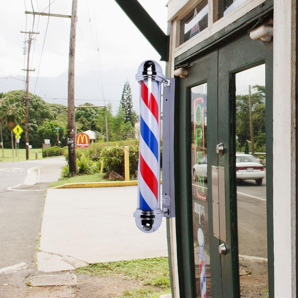 mefeir 36'' LED Barber Pole Light Classic Style,Hair Salon Barber Shop Open Sign,Rotating Red White Blue LED Strips,IP44 Waterproof Save Energy