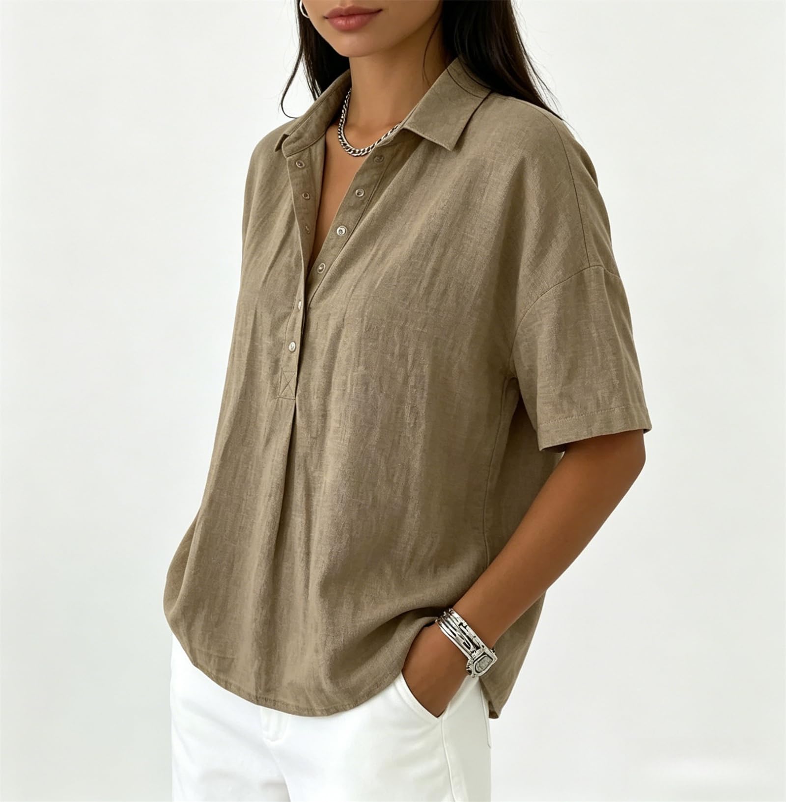 Polos de Lino para Mujer, Moda de Verano 2026, Blusas de Manga Corta con Botones, Estilo Casual y Moderno, Ideales para Vacaciones