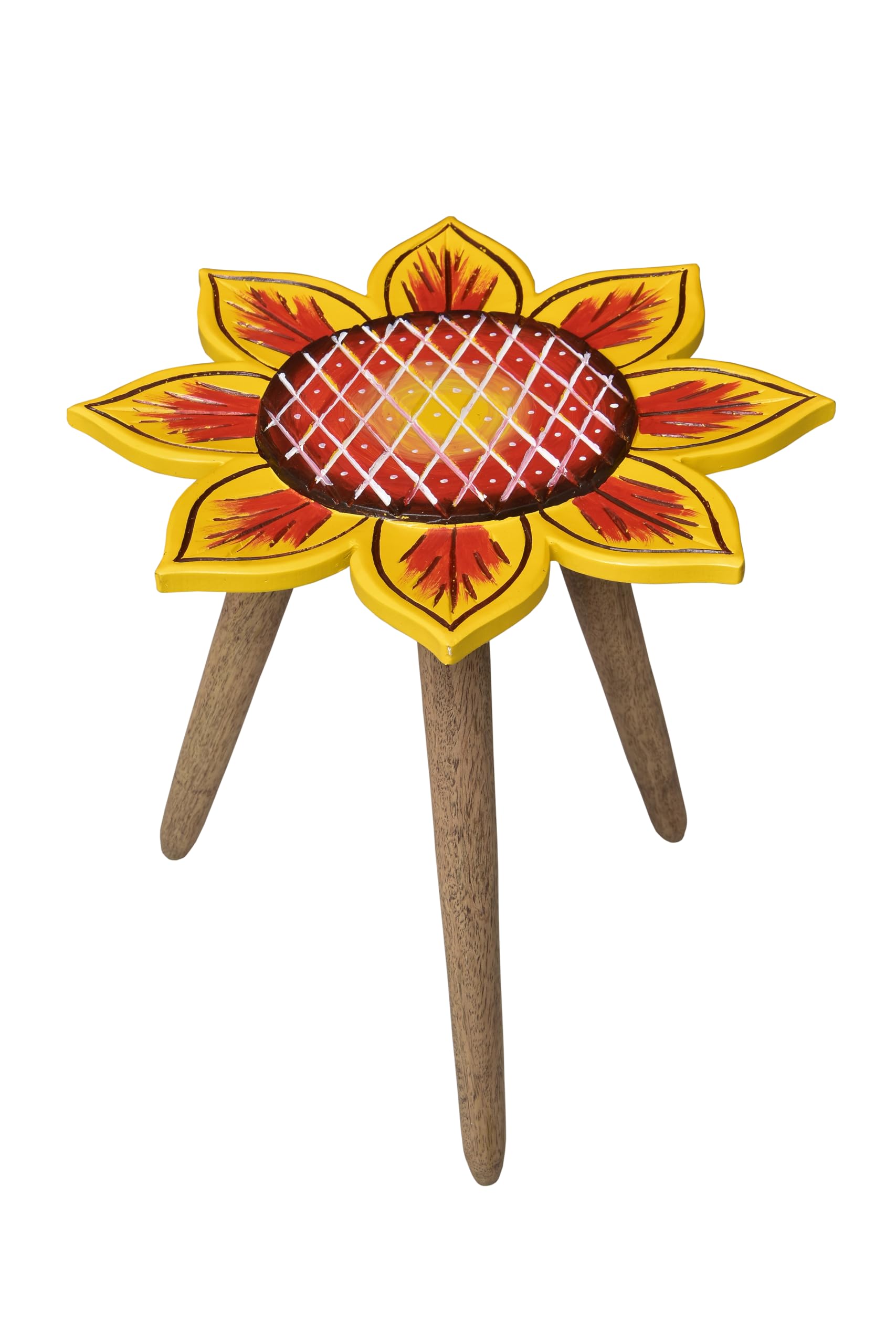 SAFAK Wooden Antique Fold-able Coffee Table/Side Table/End Table/Tea Bedside Table/Plant Stand/Stool Living Room Kids Play Furniture Table Round Shape Sunflower Shape Decor Item