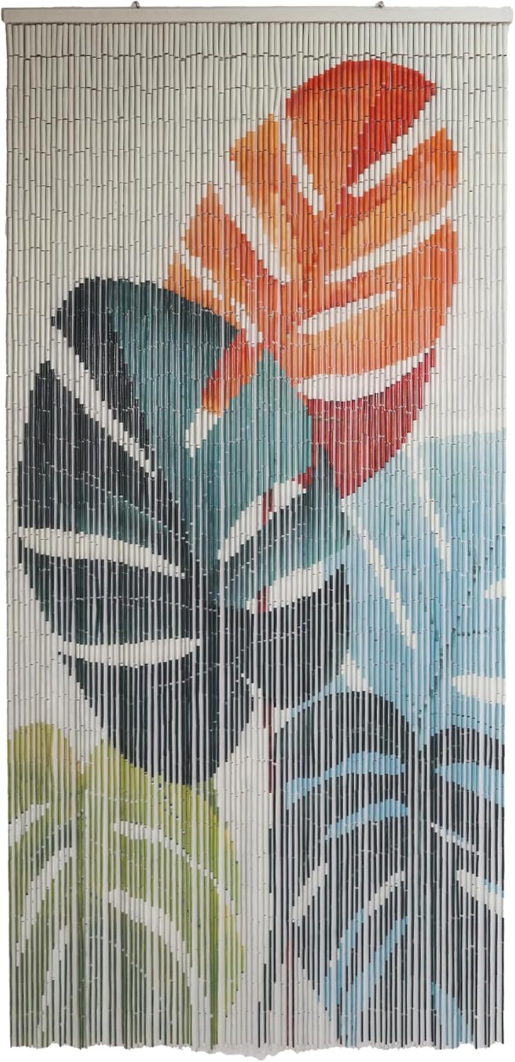 vietbud décor monstera leaves beaded curtains for doorways, decorative room divider, natural vietnamese craft, indoor hanging bamboo blinds, sturdy hook, easy to clean, 35.43 x 78.74 inches monstera leaves curtain