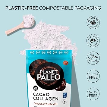 Planet Paleo Marine Collagen with Cacao (285g, 30 Servings) - MSC Certified, Wild Caught Marine Collagen | Type 1 Collagen, Protein-Rich, for Healthy Skin, Hair and Nails, Tissue Repair