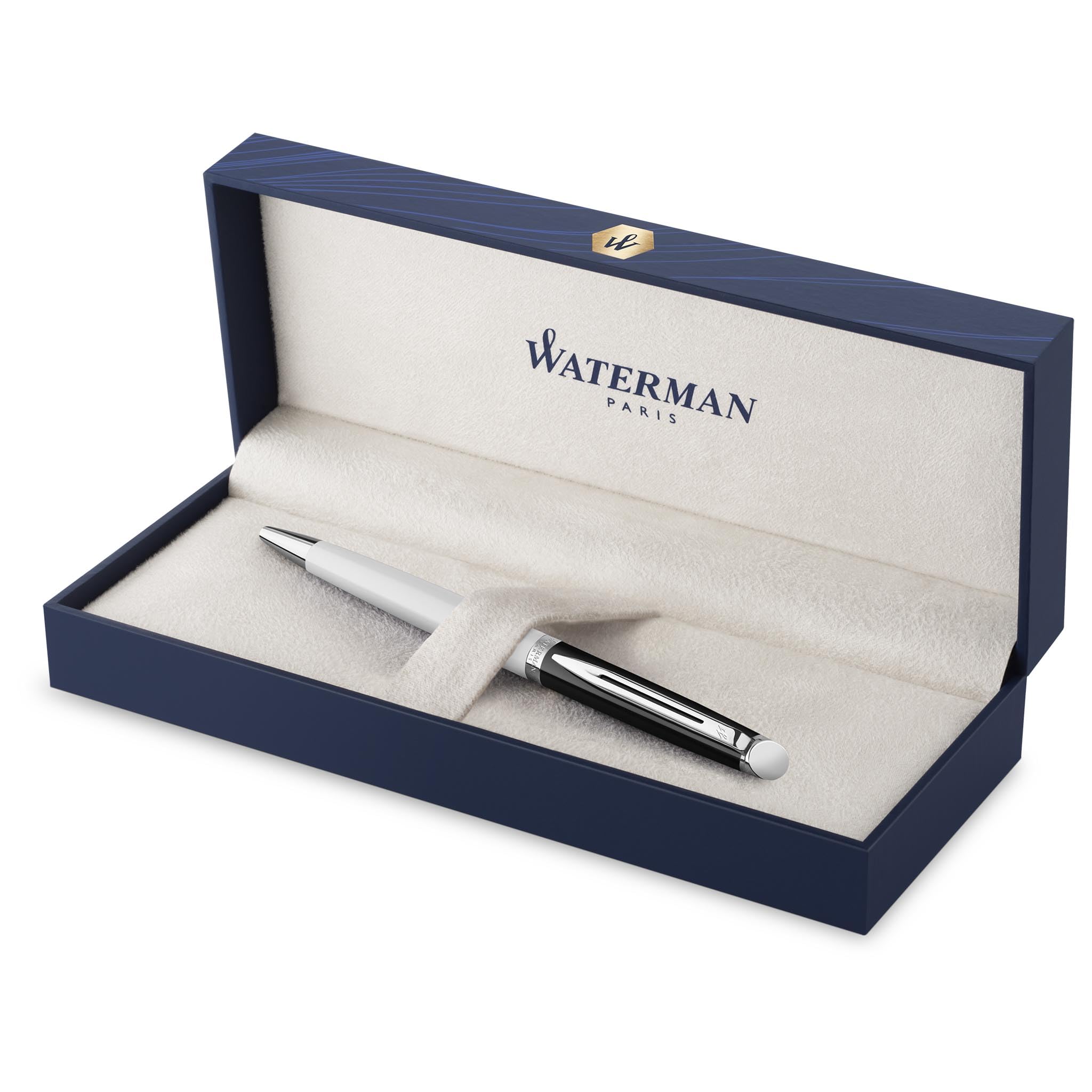 Waterman Hémisphère - Bolígrafo con grabado, pluma de lujo personalizada, regalo elegante para hombres y mujeres, tinta azul (BLOCK BLACK&WHITE)
