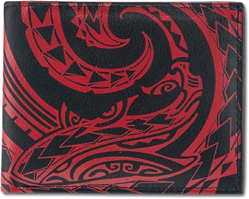 Cartera plegable de tatuaje polinesio para hombre, cuero genuino, arte de tatuaje de tiburón "Mano" por Kuaika Quenga de NAKOA, Negro con tatuaje