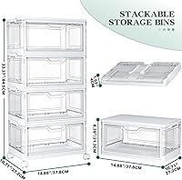 Vista 2 de Contenedores de almacenamiento transparentes con tapas, contenedores de plástico de 4 niveles con ruedas, contenedor de almacenamiento apilable