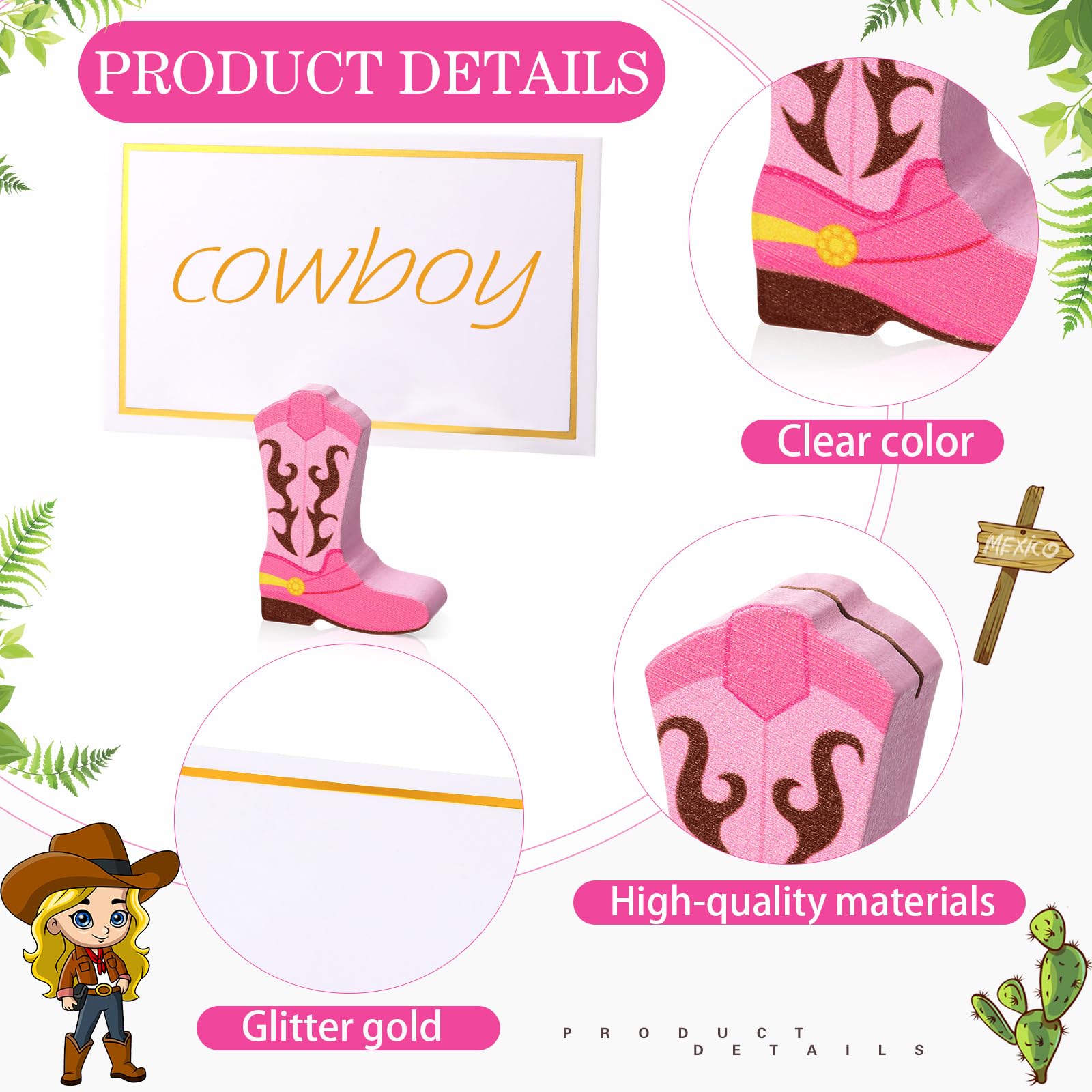 Tischkartenhalter Cowboystiefel Aus Holz - 18 Stück, 3 Stile, Für Western-Party, Hochzeit Oder Geburtstag