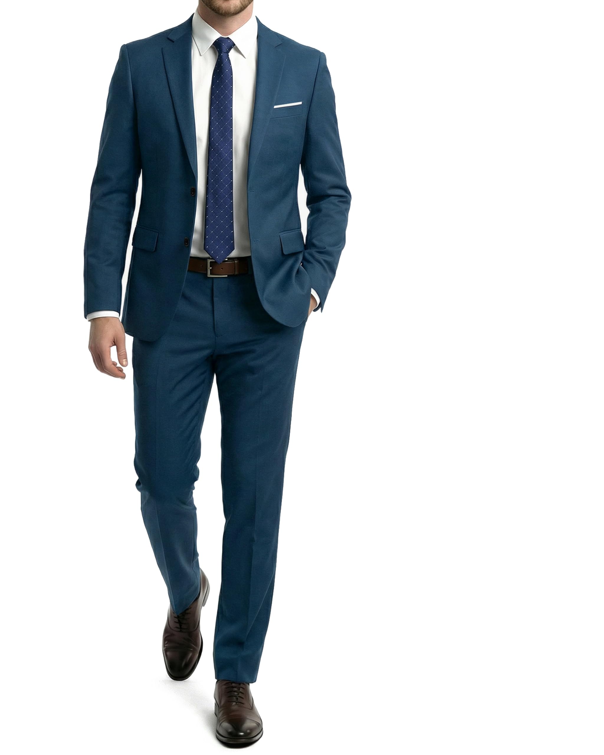 MY'S Men's Slim Fit 2 Piece Two Button Suit, Notch Lapel Jacket Pants Set with Tie, Solid Party Wedding Dress Blazer