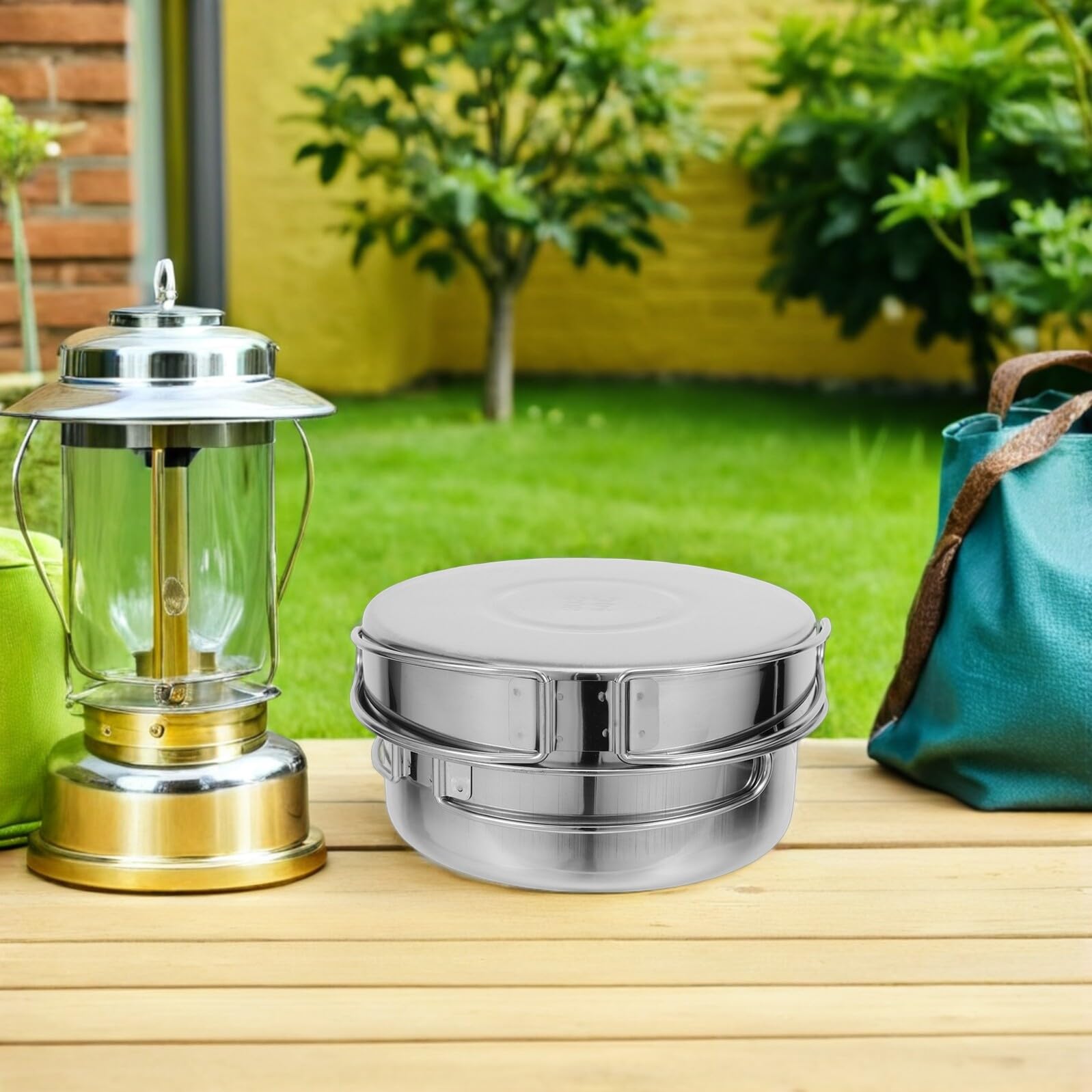 Vaisselle de Camping Pliable Couverts Acier Inoxydable Légers Kit de Cuisine Extérieur pour Randonnée et Pique-