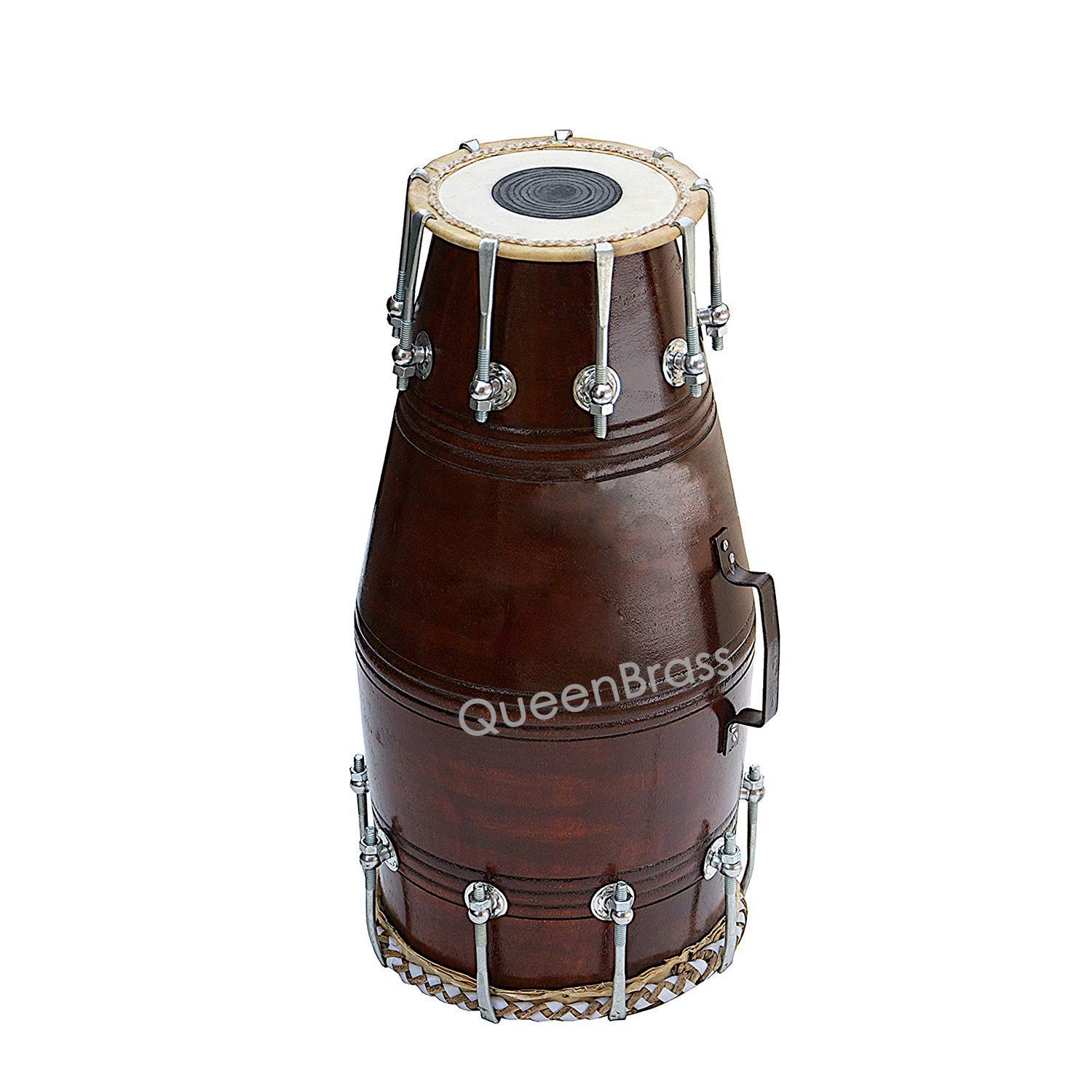 Sai Musical Dholak Drum, Shesham Holz, Bolztuned, gepolsterte Tasche, Maulschlüssel, Dholki Musikinstrument (PDI-AJD) (Dunkelbraun)