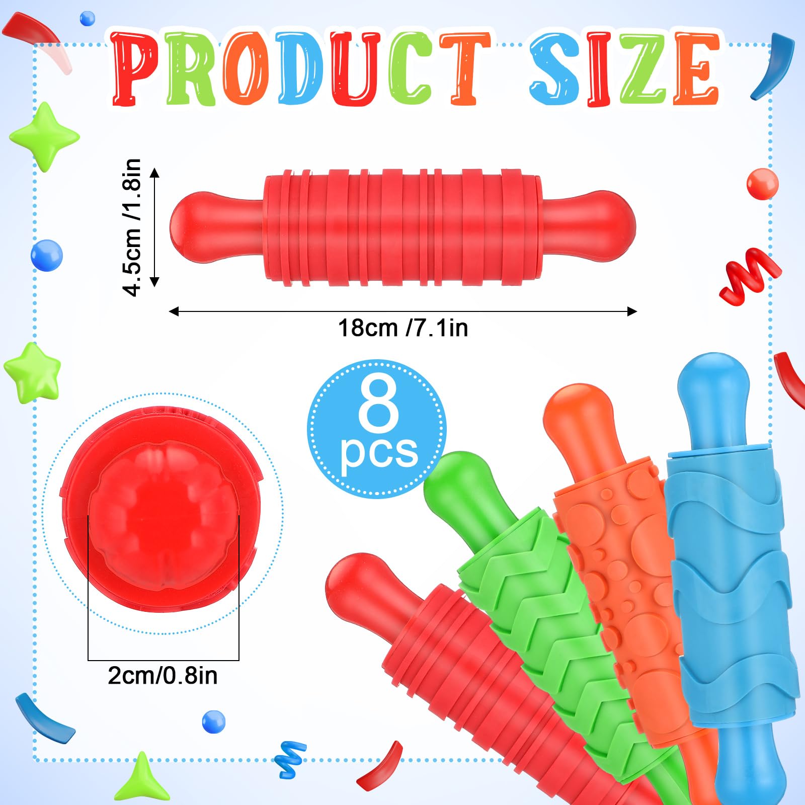 Aoriher 8 Pcs Paint and Dough Textured Rollers for Kids with Plastic Handles Pattern Rolling Pins Play Dough Tools for DIY Art Signs Posters Dough Craft Creations