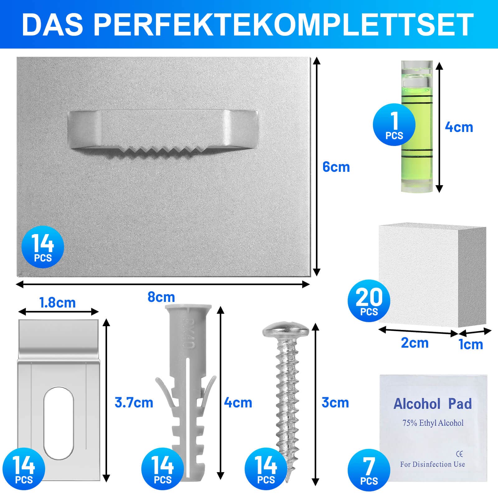 Lot de 14 crochets de suspension Dibond et verre acrylique (8 x 6 cm) - Autocollant - Pour photos, miroirs - Jusqu'à 8 kg