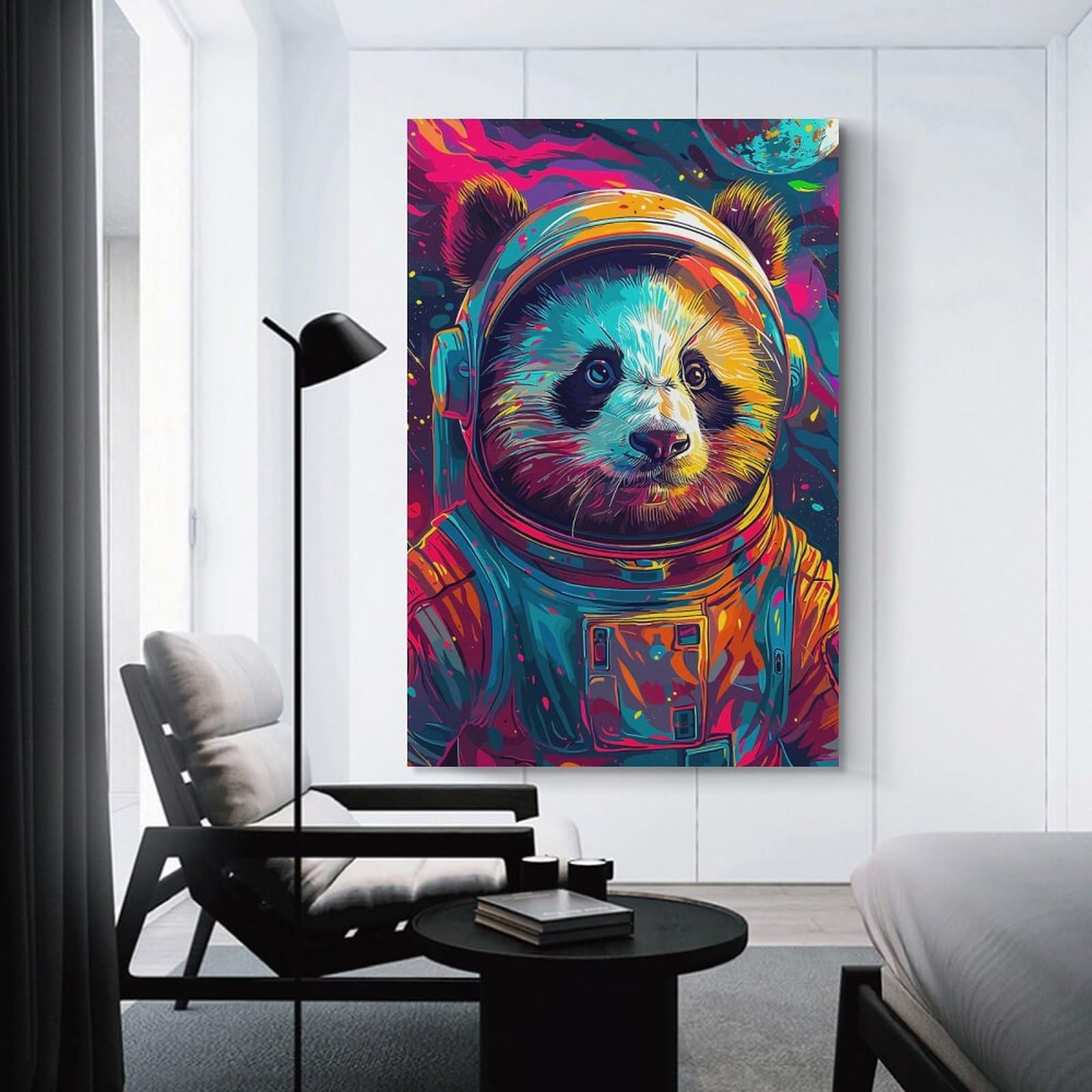 Junmoney Canvas Art Print Panda Astronaut Space, 08x12inch(20x30cm), for Gallery Wall Decor And Room Displays, Wall Decor Suited to Curated Displays