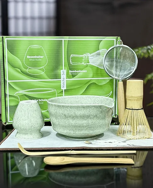 Matcha Whisk Set Macha Kit, 7Pcs Matcha Tea Ceremony Accessories, Ceramic Bowl with Spout, Match Whisk(Chasen) and Holder, Bamboo Stainless Sifter, Tea Scoop, Spoon and Towel, Gift for Tea Lover