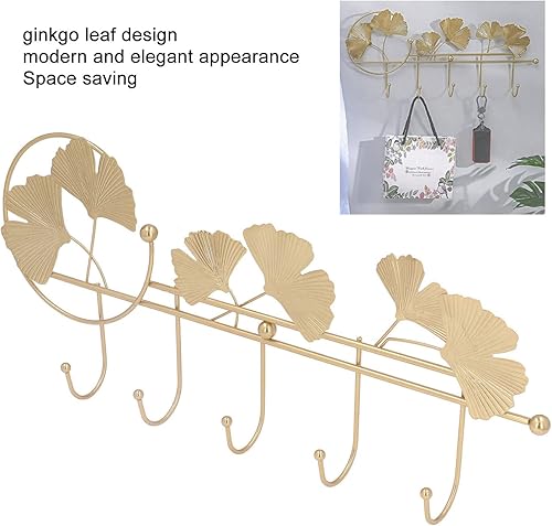 Miniatura 5 de Perchero de pared con forma de hoja de ginkgo dorado, ganchos de pared para llaves, sombrero, toalla, bolso, batas, chaqueta, ropa