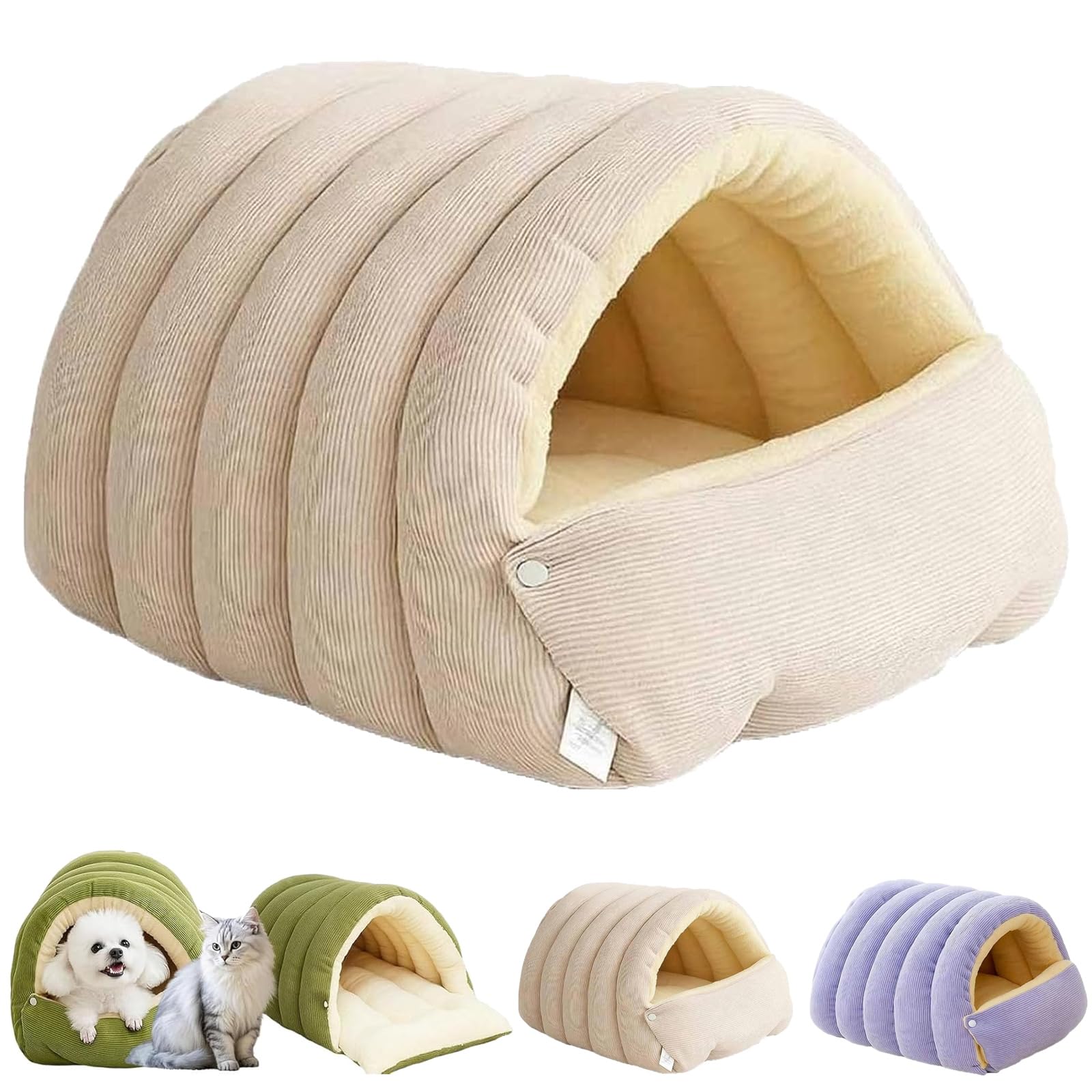 Cozy Monster Cat Bed, Cat Beds for Indoor Cats, Cozy Hideaway Pet Bed, Pet Bed with Cover Cave, 360° Nesting Design, Cozys Pets Nest for Cats and Dogs (Beige,L)