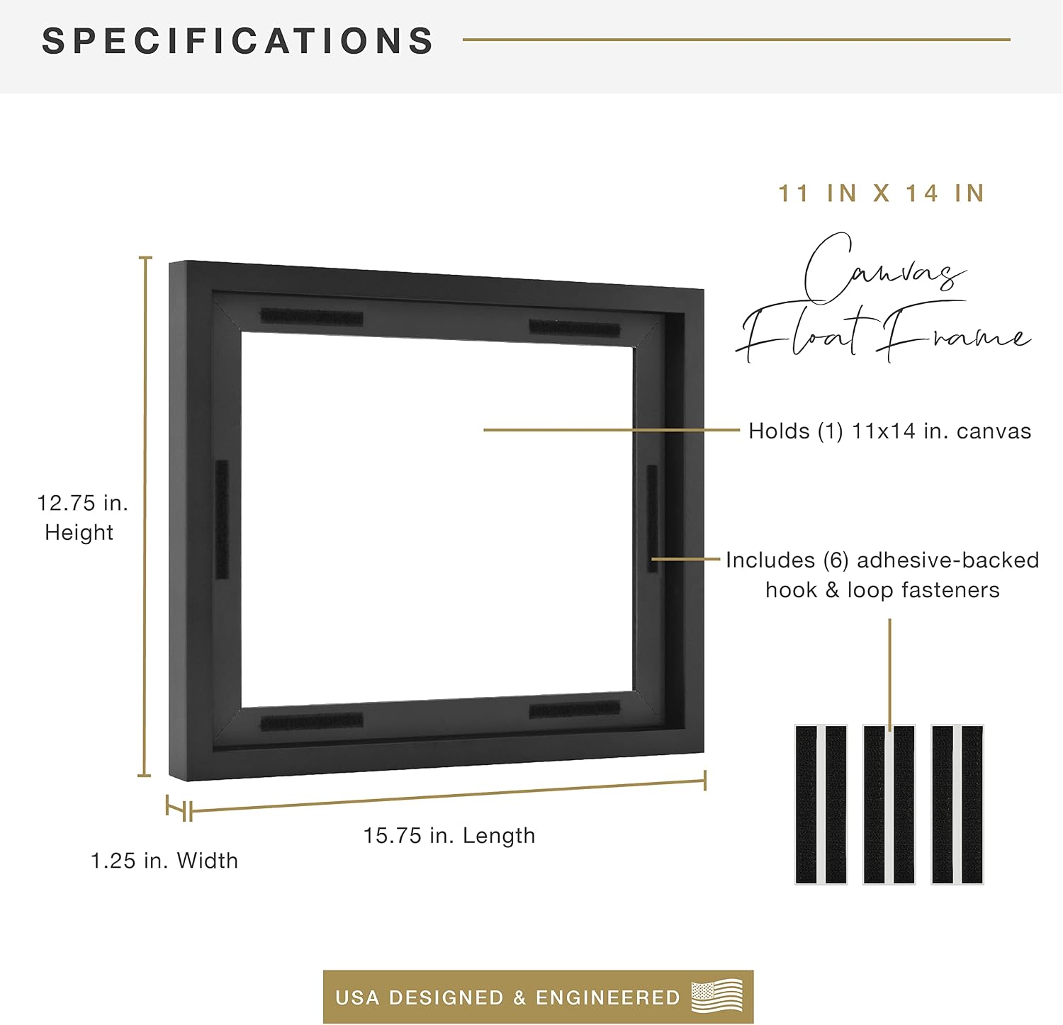 MCS Canvas Float Frames 11x14 Frame, Black Frame for Finished Canvases, Vertical & Horizontal Wall Hanging Large Frame with Adhesive for Canvas Paintings (1-Pack)