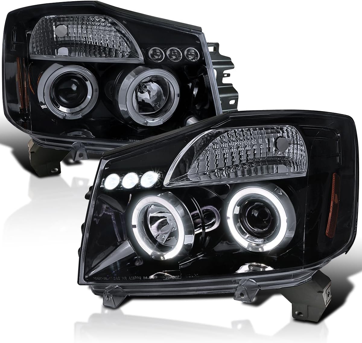SPEC-D TUNING LED Lamps Dual Halo Smoke Lens Glossy Black Housing Projector Compatible with 2004-2015 Nissan Titan, 2004-2007 Nissan Armada, Left + Right Pair Headlamps Assembly