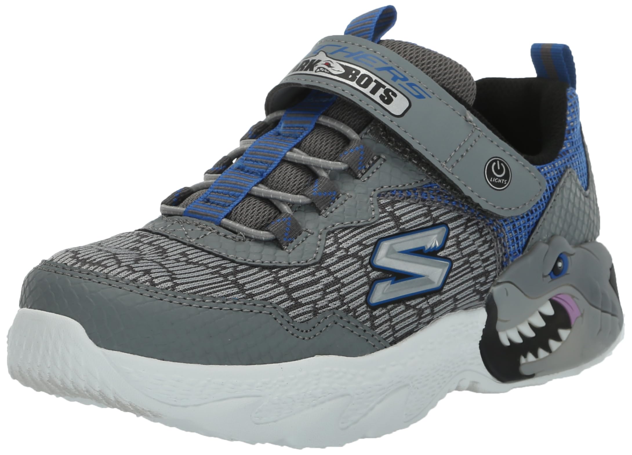 Skechers Scarpe da Ginnastica da Bambino, Colore Antracite, Sintetico/Tessuto/Bordo Blu, Taglia 45, Tessuto Sintetico Antracite con Finiture Blu, 28 EU