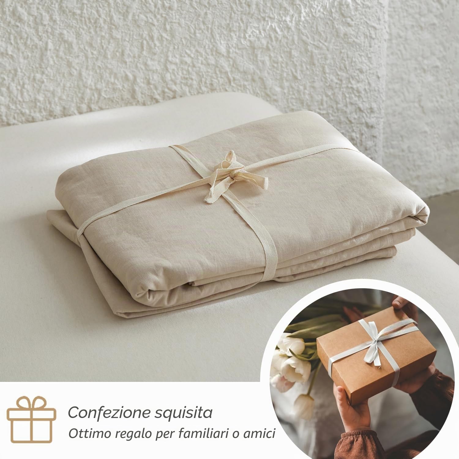 Simple&Opulence Set di Coperta per Matrimonio, Coperta di Lusso in Lino e Cotone, Eleganza con Bordo, Qualità da Hotel di Lusso, Perfetto per Ragazze o Persone Romantiche (Beige, 230x220 cm)