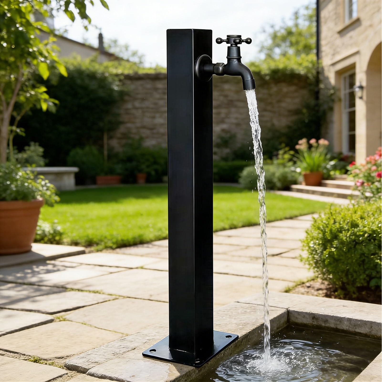 SDCFFC 304 Stainless Steel Outdoor Vertical Square Garden Water Column, Freestanding Black Yard Hydrant for Backyard and Irrigation Garden Pedestal Faucet, Water Spigot
