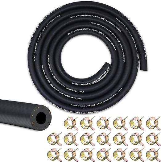 5/16 Fuel line, Fuel Line Hose 10 Feet, NBR Rubber Gasoline Tube with 20 PCS Fuel Line Clamps, Fuel Line Kit for Small Engines and Generators.