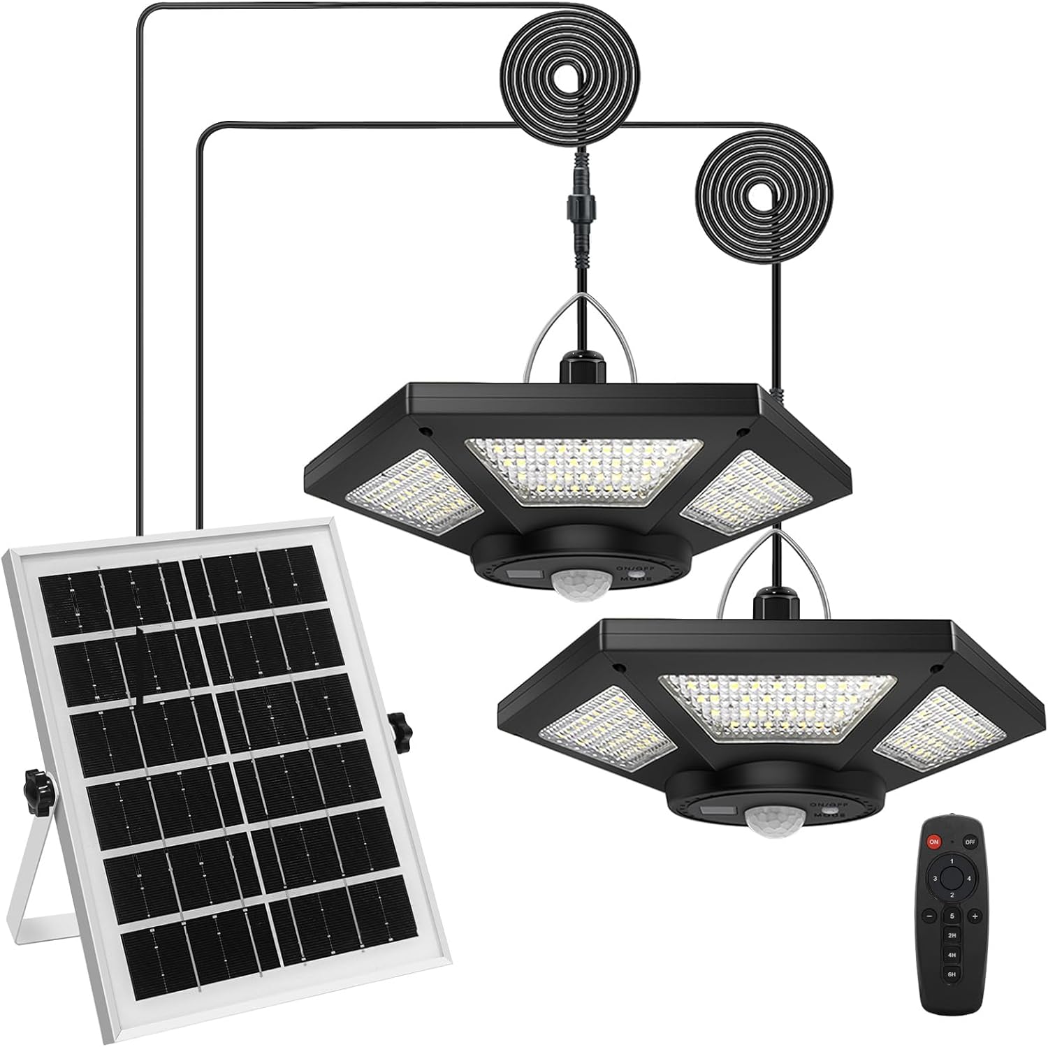 AEQ Solar Pendant Light Indoor/Outdoor with Remote Control, 360 Waterproof Solar Light with Motion Sensor/Timer/5 Modes for Home Shed Garage Barn