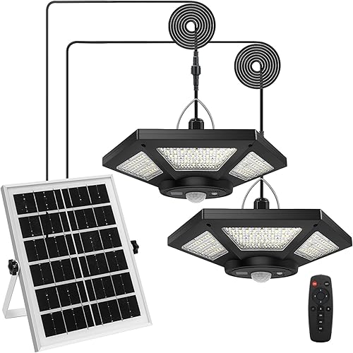 Lámpara colgante solar para interiores y exteriores con control remoto, luz solar impermeable 360 con sensor de movimientotemporizador5 modos para