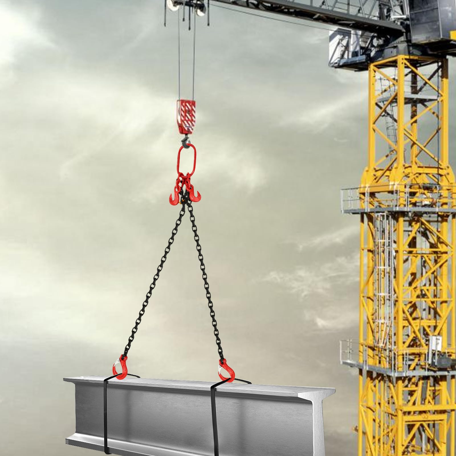 Catena 2T, catena di sollevamento 2 fili in acciaio legato forgiato con ganci | Sollevamento Motore Auto, Paloniere Sicurezza per Officina Cantiere Magazzino