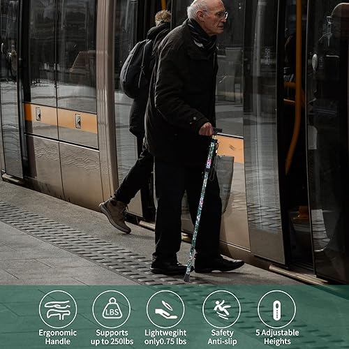 Miniatura 4 de Walking Cane, Folding Cane for Man & Women, Portable Lightweight 5-Level Adjustable Height, Collapsible Cane for Seniors Balancing Mobility Aid