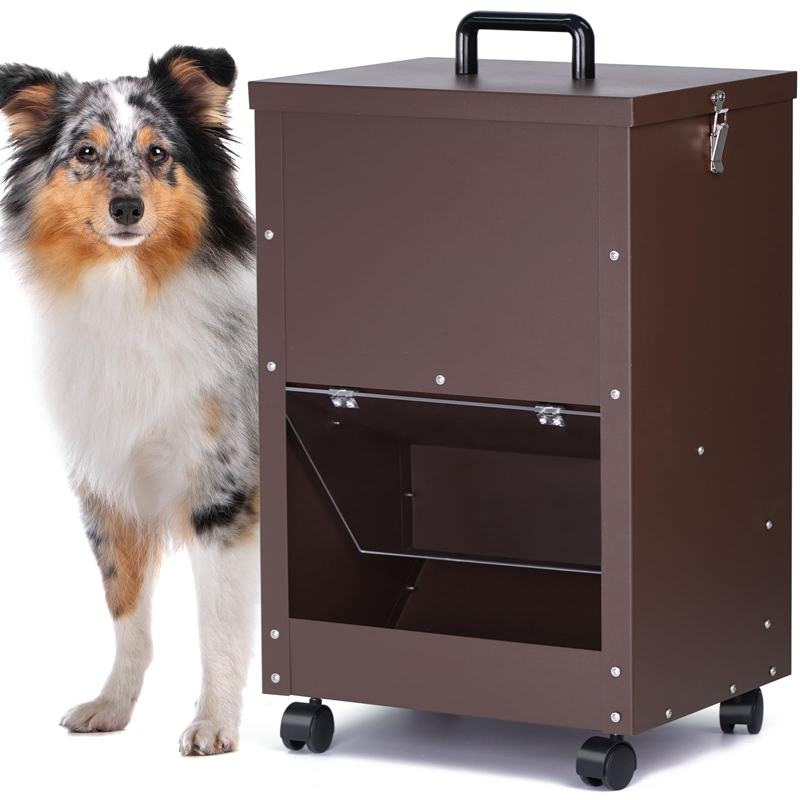 Comedero AutomáTico para Perros, Raza Grande 45 Libras Comedero de Metal por Gravedad Comedero AutomáTico Extra Grande para Perros, FáCil de Mover con Ruedas