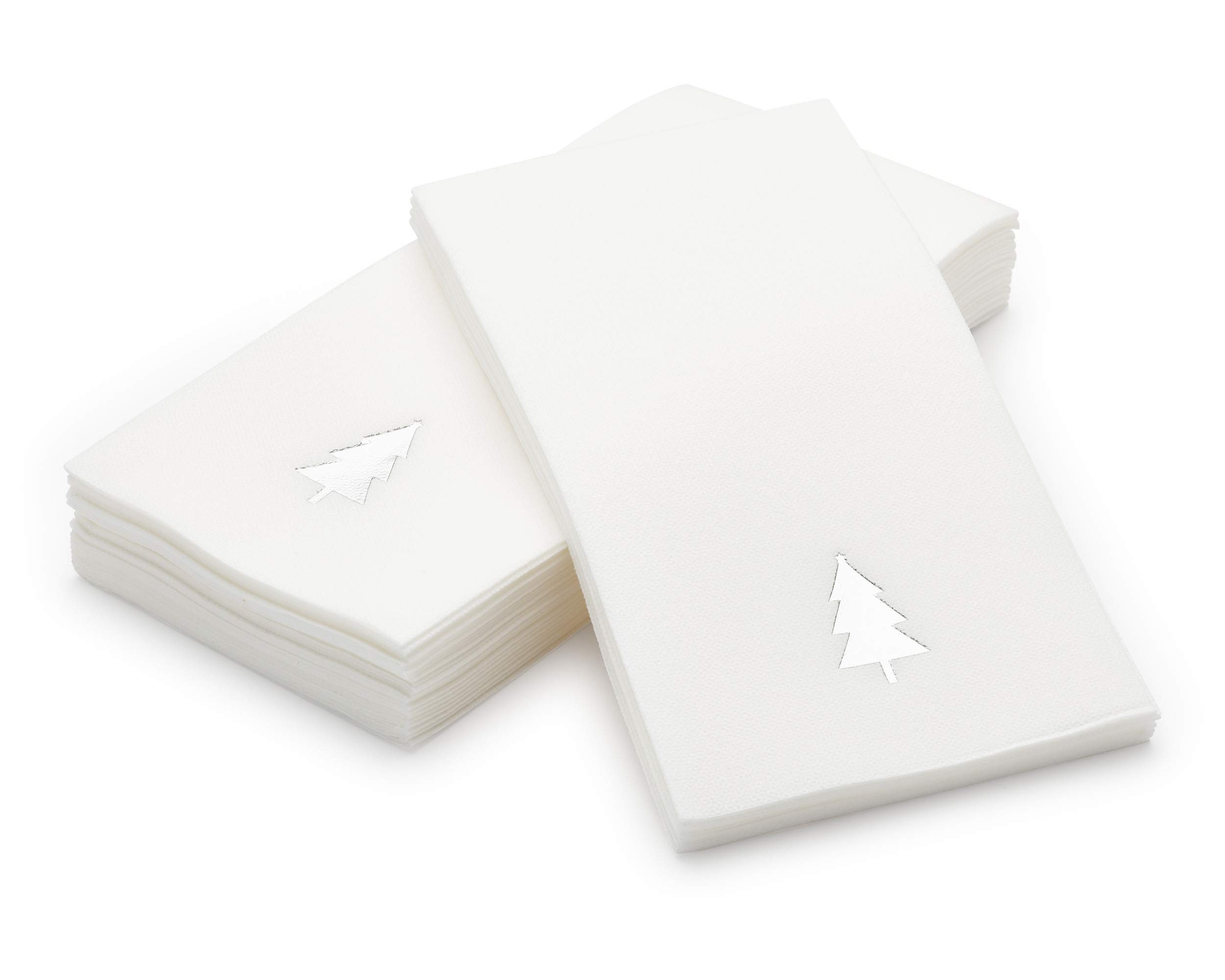 By Madee50 Pack Premium Christmas Napkins Disposable | Disposable Hand Towels for Bathroom | Linen Like Elegant Holiday Napkins for Unforgettable Celebrations | Made in Airlaid Paper (Silver Tree)