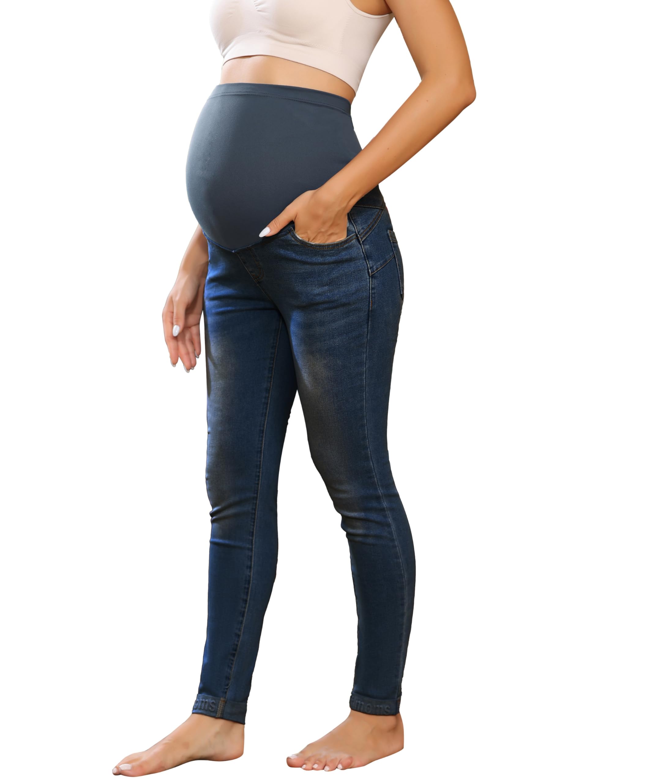 MaacieWomen's Maternity Jeans Skinny Stretchy Jeans Over Bump Slim Trousers Denim Pregnancy Pants Soft Pregnancy Leightweight Denim