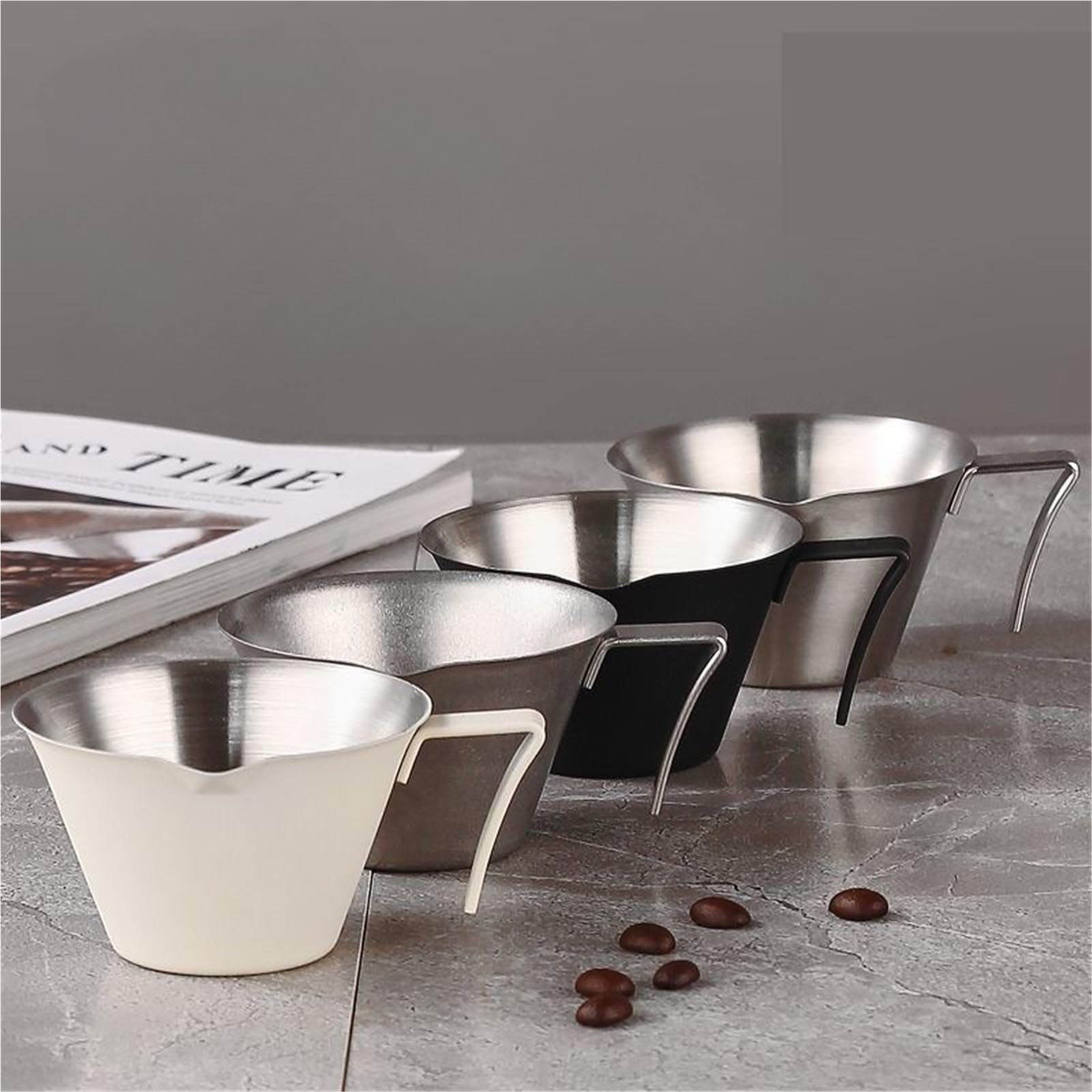 Taza de café acero inoxidable, taza extracción Espresso con boquilla guía, práctica onzas, accesorios cocina y cafetería, 3 uds Para Espumar(White-100ml)