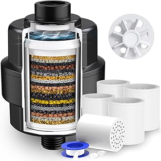 SR SUN RISE20-Stage Shower Head Filter - Hard Water Filter with 5 Replaceable Cartridges, Removes Chlorine, Fluoride, Heavy Metals & Sediments
